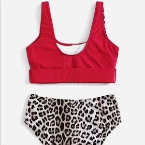 Re-Posh Red and leopard print bikini -High waisted